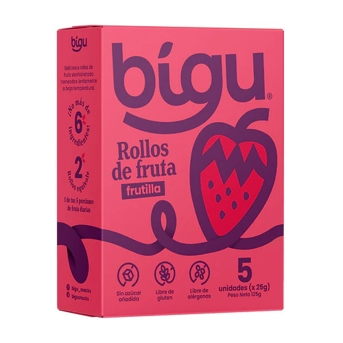 Rollo Fruta Deshidratada Display 5 Unidades 125g, Bigu