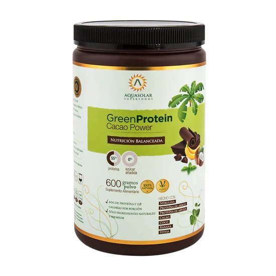 Green Protein, Aquasolar Proteína Vegana 600 gr, Cacao