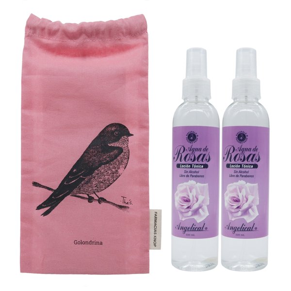 Pack Angelical Agua De Rosas Sin Alcohol 220 ml 2Un + Bolsa