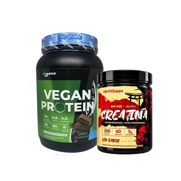 Vegan Protein 30 Porciones Innovative Fit 2lb + Creatina Fit Supps 60Servicios 300g Sin Sabor