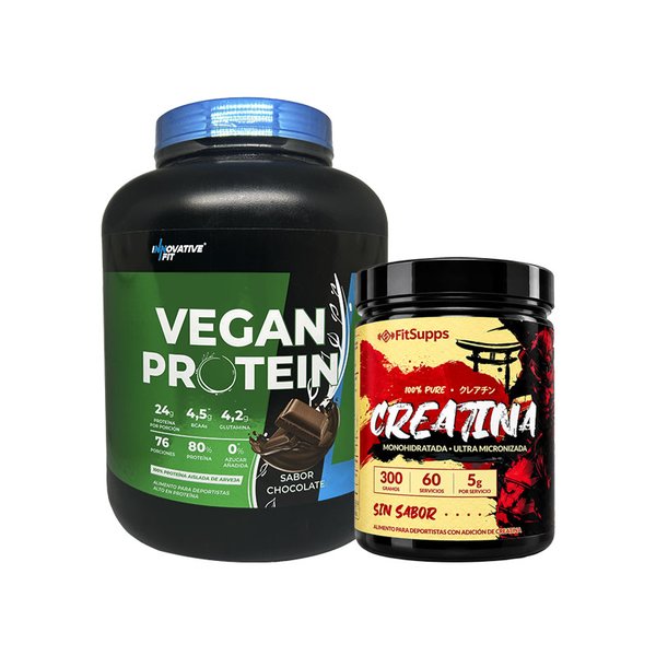 Vegan Protein 80 Porciones Innovative Fit 5lb + Creatina Fit Supps 60Servicios 300g Sin Sabor