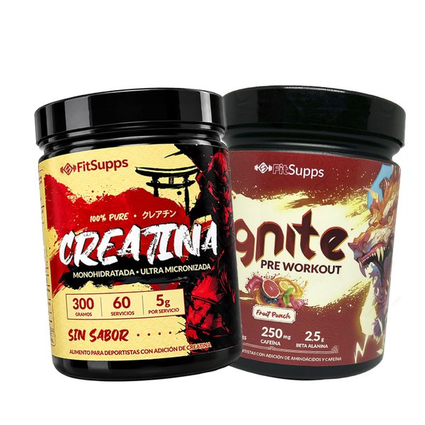 Pre Entreno Ignite 30 Porciones + Creatina 300g Sin Sabor Fitsupps