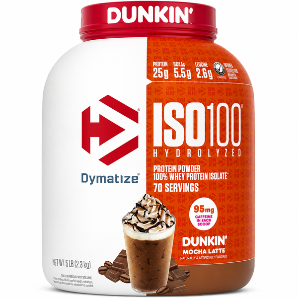 Dymatize Iso100 Dunkin Mocha Latte 5lb 25g Proteína + 95mg Cafeína