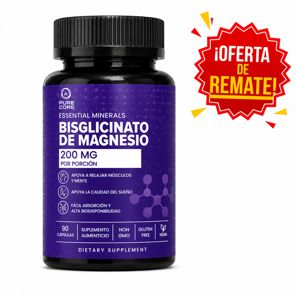 Bisglicinato De Magnesio Pure Core 90 Cápsulas Alta Absorción