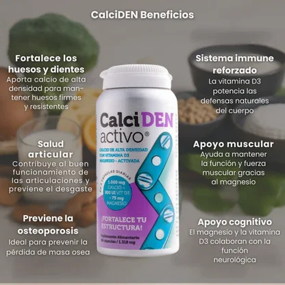 Calcio Alta Densidad + Vitamina D3 Magnesio-Activada. Calciden Activo En Frasco De 60 Cápsulas