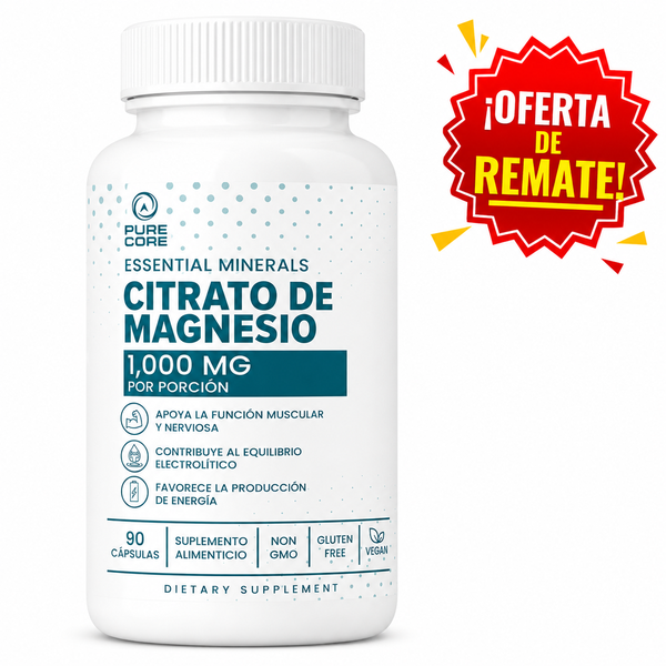 Citrato De Magnesio Pure Core 90 Cápsulas 1.000mg Por Porción