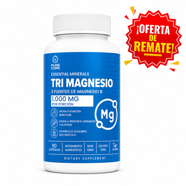 Tri Magnesio Pure Core 90 Cápsulas 3 Fuentes De Magnesio