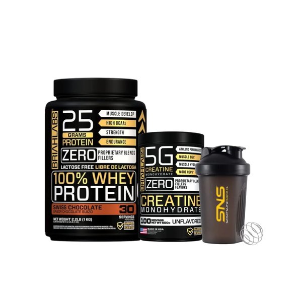 Pack Proteina Whey 1kg + Creatina 500gr + Shaker Briahlabs