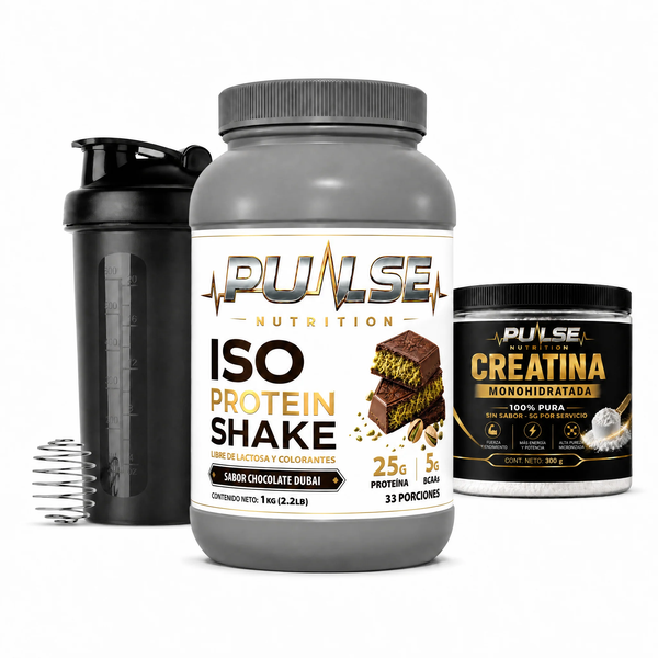 Pack Proteina Iso Shake 2.2lb + Creatina 300gr + Shaker Pulse