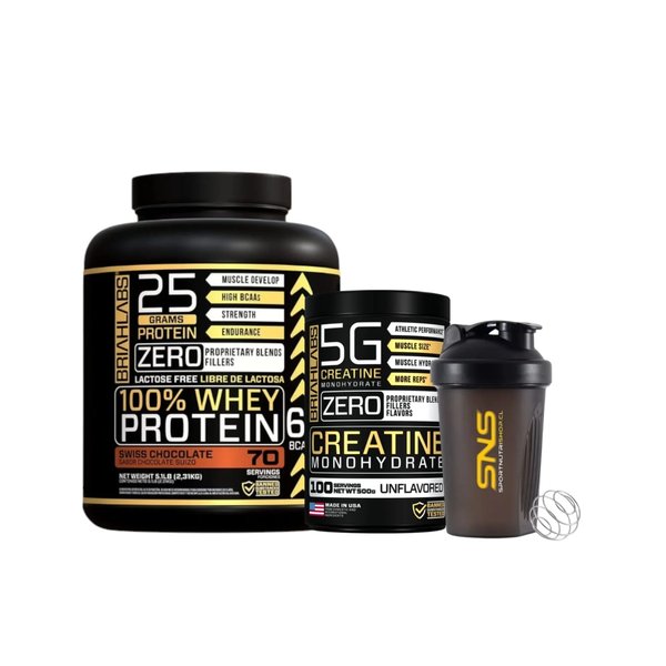 Pack Proteina Whey Protein 5lb + Creatina 500gr+ Shaker Briahlabs