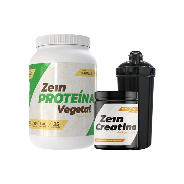 Pack Proteina Vegetal 1,1kg + Creatina 300gr + Shaker Zein