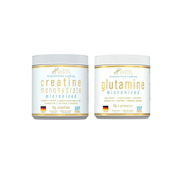 Pack Creatina Monohidratada 300gr + Glutamina 300gr Alpha Medica