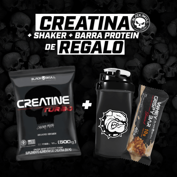 Tr3 Pack Black Skull Creatina 500g + Shaker + Protein Bar