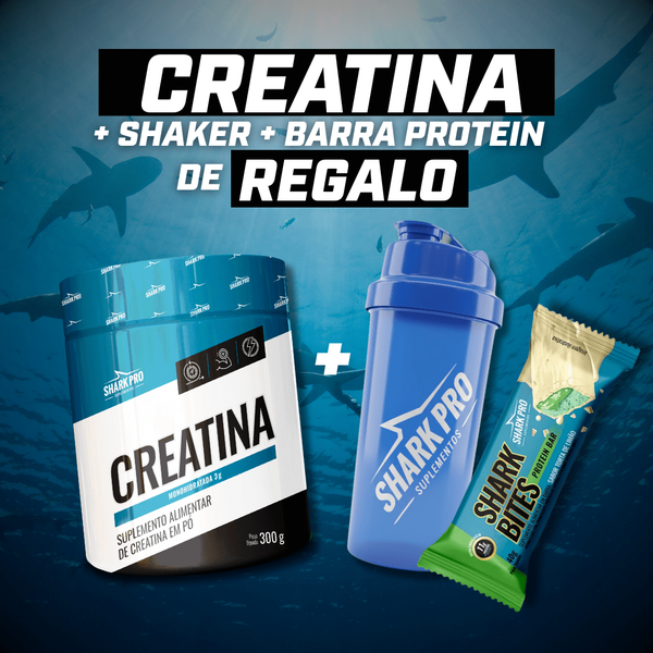 Tr3 Pack Shark Pro Creatina 300g + Shaker + Protein Bar