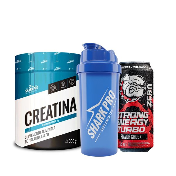 Tr3 Pack Shark Pro Creatina 300g + Shaker + Energy Turbo