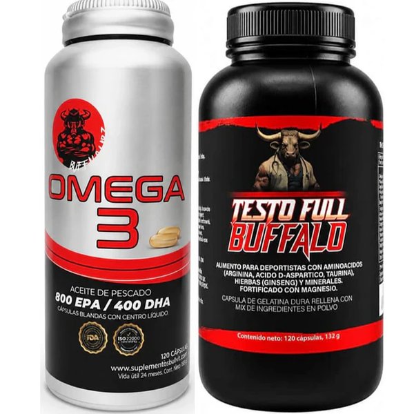 Pack Omega 3 Buffalo Labz 120 Cápsulas + Testo Full Buffalo 120Capsulas