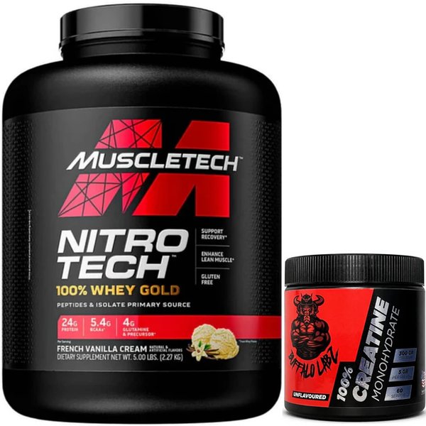 Pack Nitro Tech Whey Gold 5lb + Creatina 100% Monohydrate Buffalo Labz 300gr