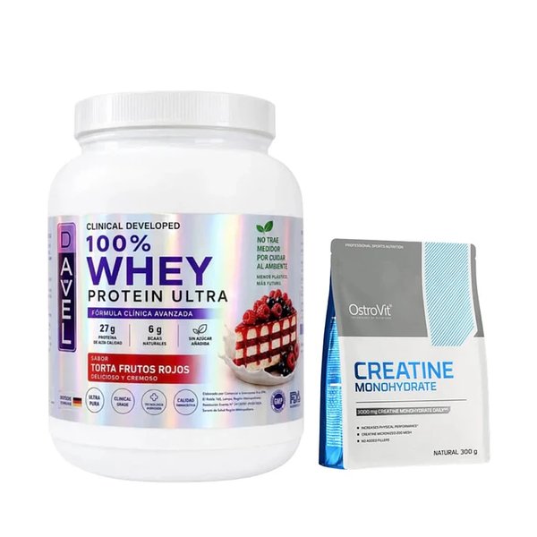 Pack Whey Protein Ultra Davel 1kg- 33Servicios + Ostrovit Creatina Monohydrate 300gr