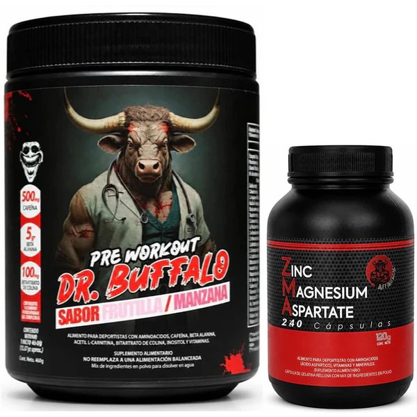 Pack Pre Workout Dr. Buffalo Labz 460gr 30Servicios + Zma Buffalo Labz 240 Cápsulas