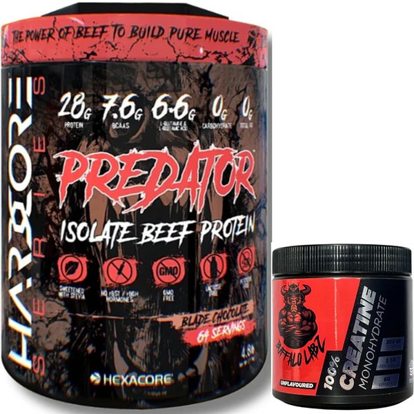 Pack Predator Isolate Beef Protein 4.8lb 64Servicios + Creatine 100% Monohydrate Buffalo Labz 300gr