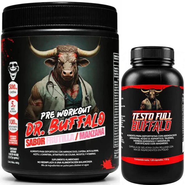 Pack Pre Workout Dr. Buffalo Labz 460gr 30Servicios + Testo Full Buffalo 120Capsulas