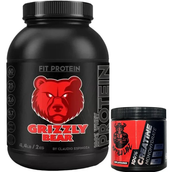 Pack Proteina Whey Grizzly Bear 2kg + Creatine 100% Monohydrate Buffalo Labz 300gr