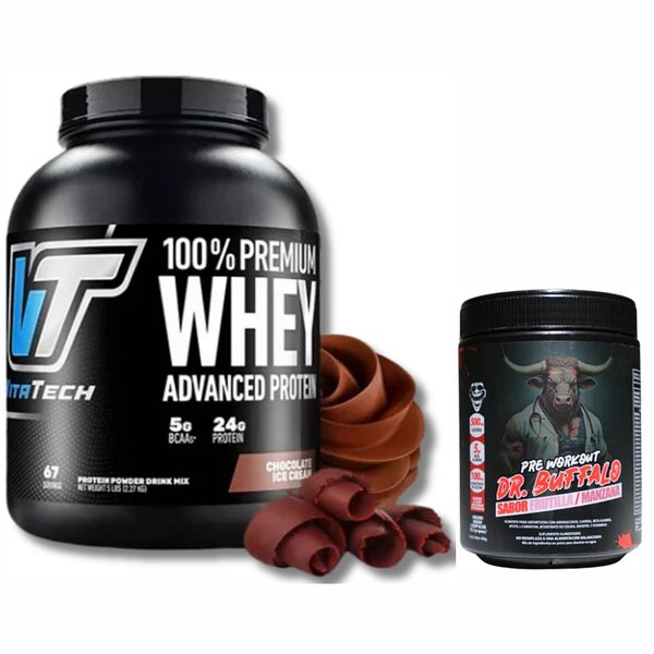 Pack 100% Premium Whey Advanced Protein 5lb + Pre Workout Dr. Buffalo Labz 460gr 30Servicios