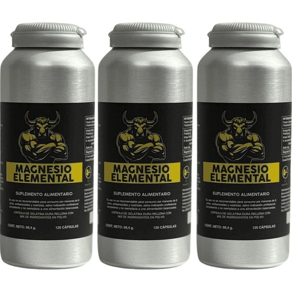 Magnesio Elemental Bull 120Capsulas 3 Unidades