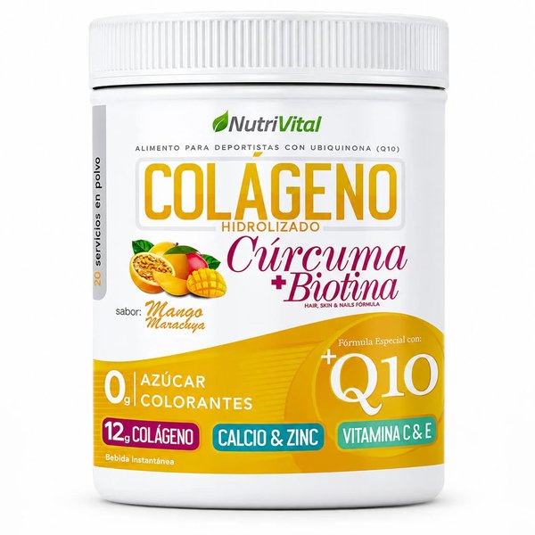 Colágeno Hidrolizado Q10 + Cúrcuma Y Biotina 300 Grs Nutrivital