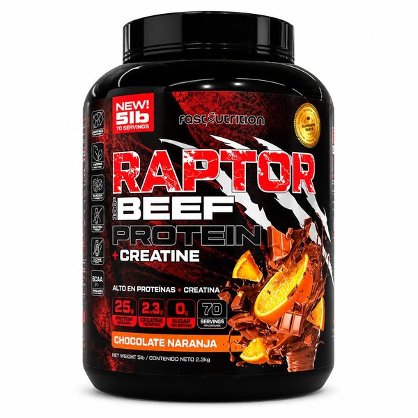 Raptor 100% Beef Protein 5lb / 70Serv Fast