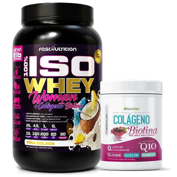 Pack Iso Whey Woman 2lb + Colageno Hidrolizado Biotina + Q10 Nutrivital