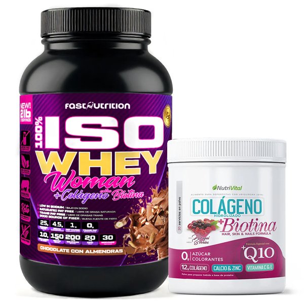 Pack Iso Whey Woman 2lb + Colageno Hidrolizado Biotina + Q10 Nutrivital