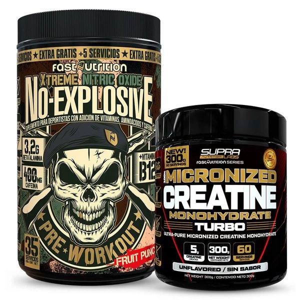 Pack Pre Workout N.O. Explosive 350g + Creatina Turbo 300g Monohidrato Fast