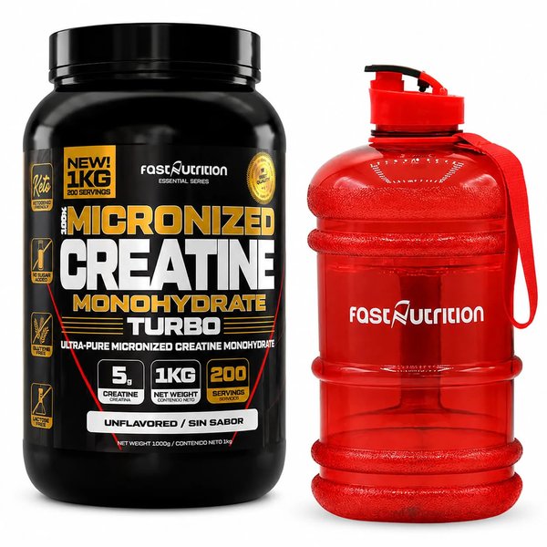 Pack Creatina Monohidratada 1kg Y Botellon Rojo 2Ltrs Fast