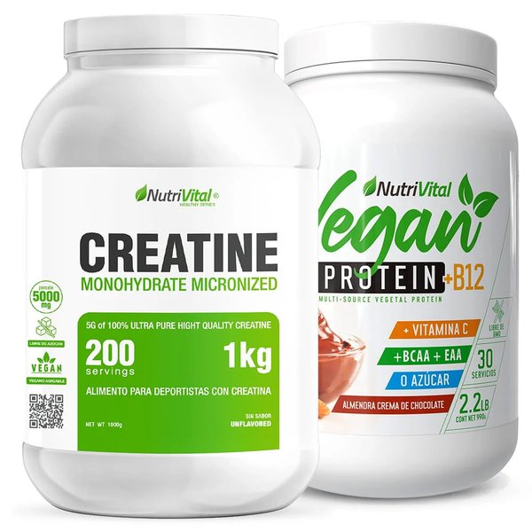 Pack Proteína Vegana Nutrivital Con Vitaminas 2.2lb + Creatina Monohidratada 1kg Nutrivital