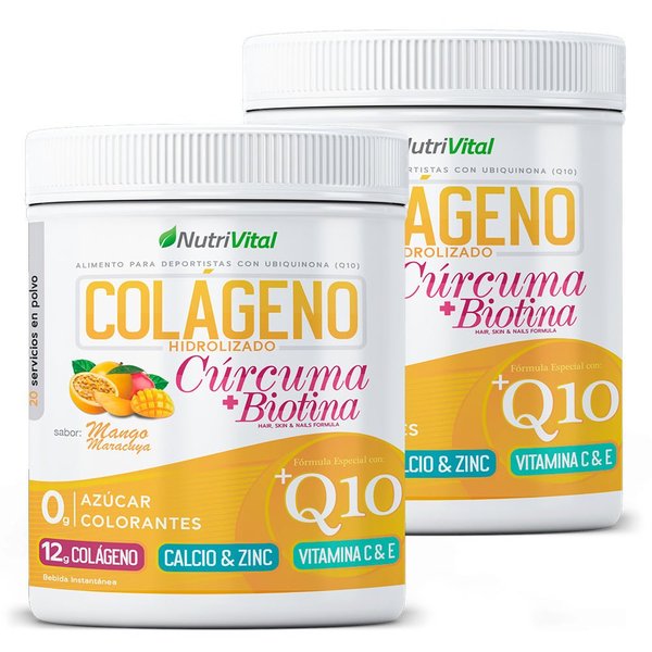Pack 2 Colágenos Hidrolizado Q10 + Cúrcuma Y Biotina 300g Nutrivital