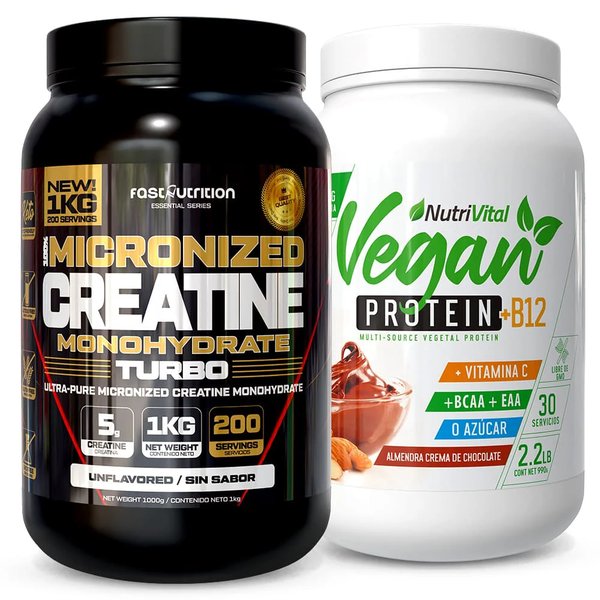 Pack Proteína Vegana Nutrivital Con Vitaminas 2.2lb + Creatina Turbo 1kg Fast