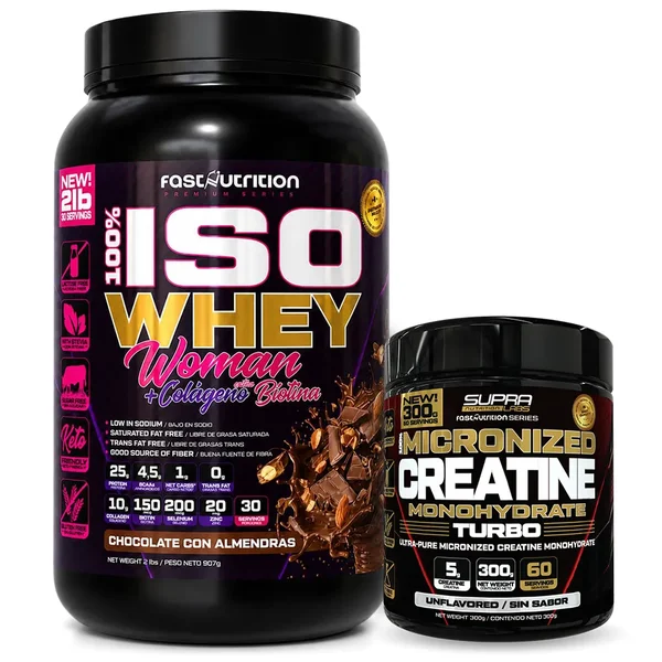 Pack Iso Whey Woman 2lb + Creatina Turbo Monohidrato 300 Grs Fast