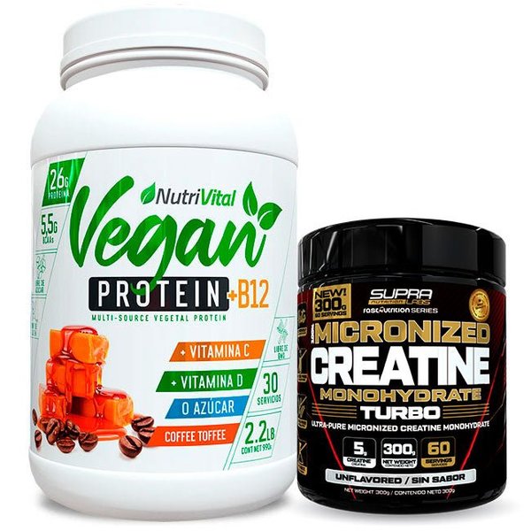 Pack Proteína Vegana Nutrivital Con Vitaminas 2.2lb + Creatina Turbo 300g Fast