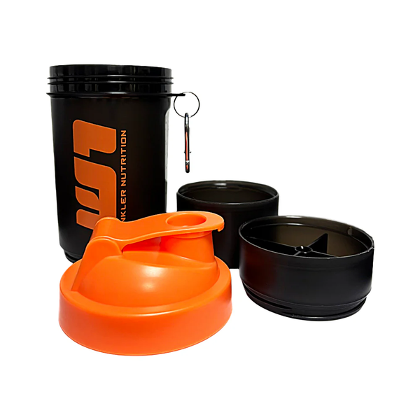 Shaker + Pastillero + Compartimiento Negro Naranjo 500 ml