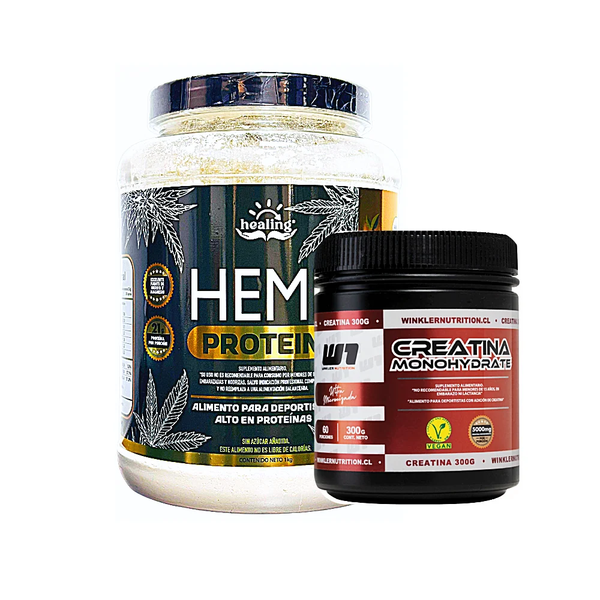 Pack Proteina Vegetal Healing Hemp Protein 1kg + Creatina 300 Grs